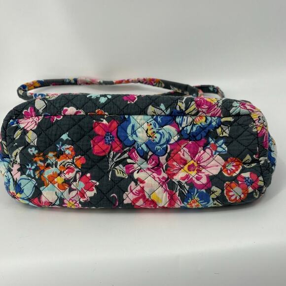 Vera Bradley Quilted Shoulder Tote Handbag Zip Top Gray Pretty Posies Pattern - Picture 8 of 14